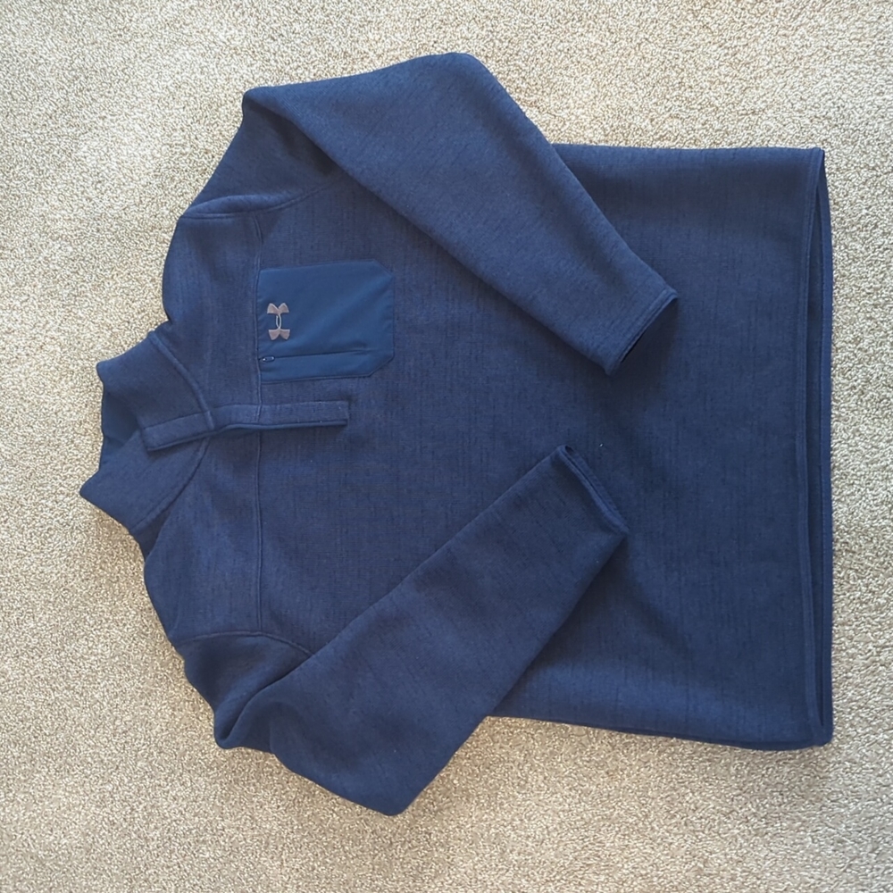 Under Armour Cold Gear Sweater Navy Blue Three Quarter Snap Men's XL
